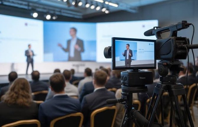Tim ERGA DIGITAL mengoperasikan live streaming seminar profesional menggunakan sistem multicamera.
